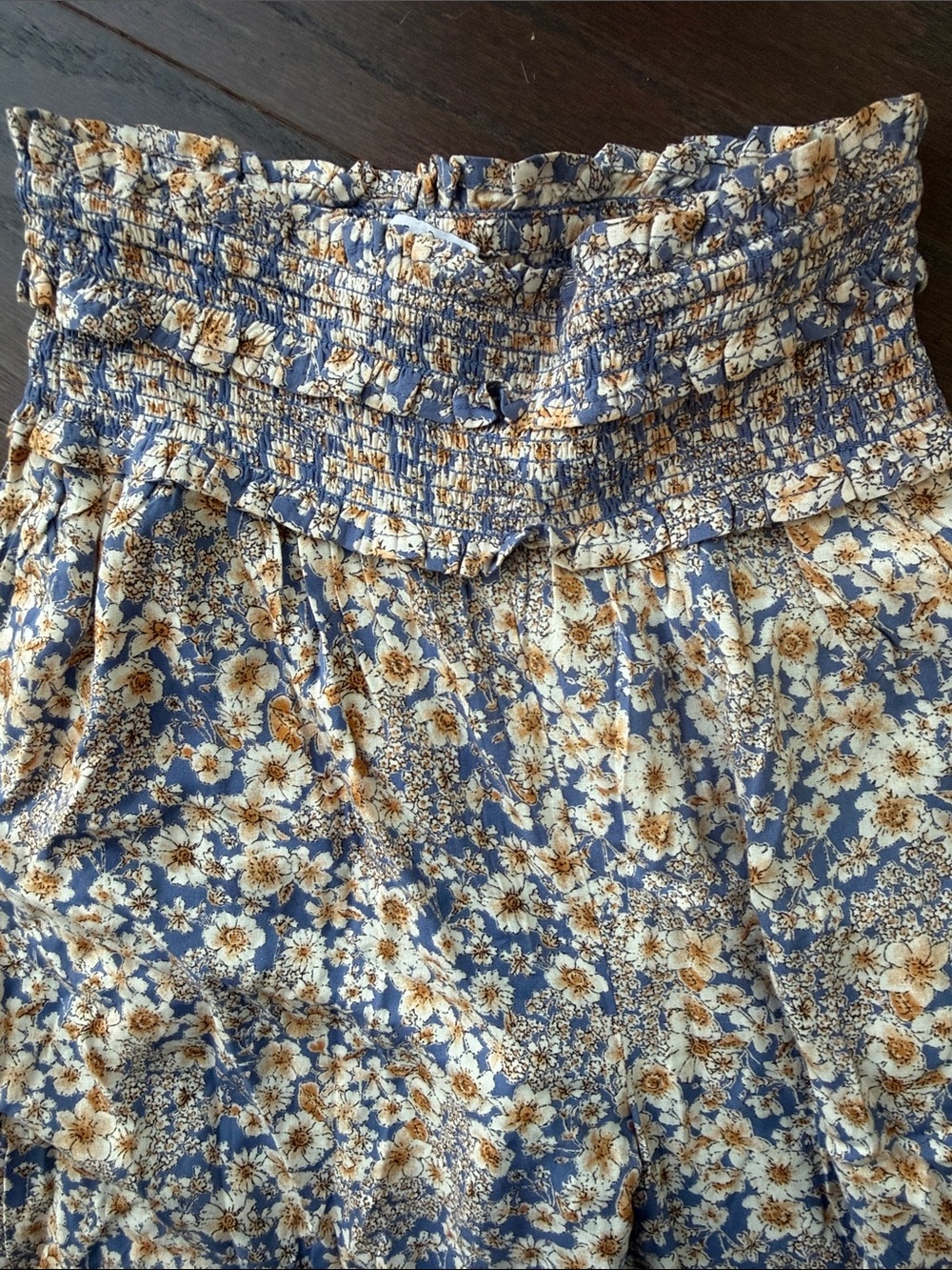Patrons of Peace Blue, golden yellow flowers and Cream Floral Wide-Leg Pants - Picture 4 of 8